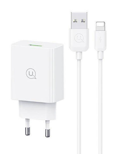 Usams Charger with USB-A Port and Cable Lightning 18W Quick Charge 3.0 Whites (US-CC083)