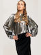 Damen Bluse Baumwolle Langärmelig Silver