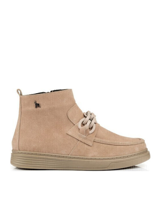 Boxer Leder Stiefeletten Damen Beige