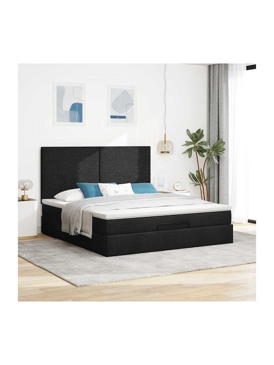 Double Bed Upholstered with Fabric Black with S...