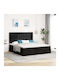 Double Bed Upholstered with Fabric Black with Slats & Mattress 160x200cm 3313336