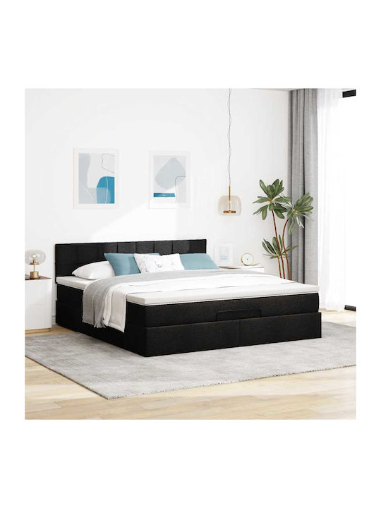 Double Upholstered Bed with Fabric Black with S...