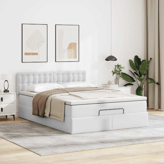 Doppelbett Mit Kunstleder Sauberes Weiß Mit Lattenrost & Matratze 140x200cm