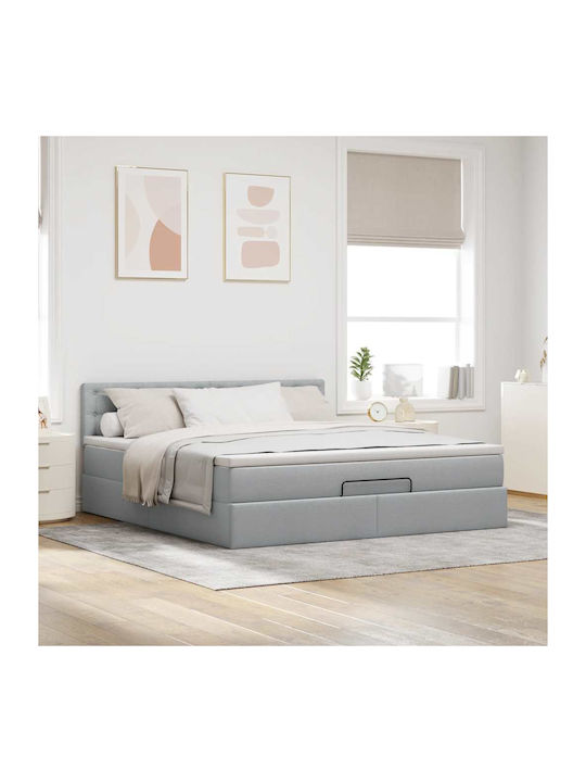 Doppelbett Bezogen mit Stoff Hellgrau mit Lattenrost & Matratze 160x200cm