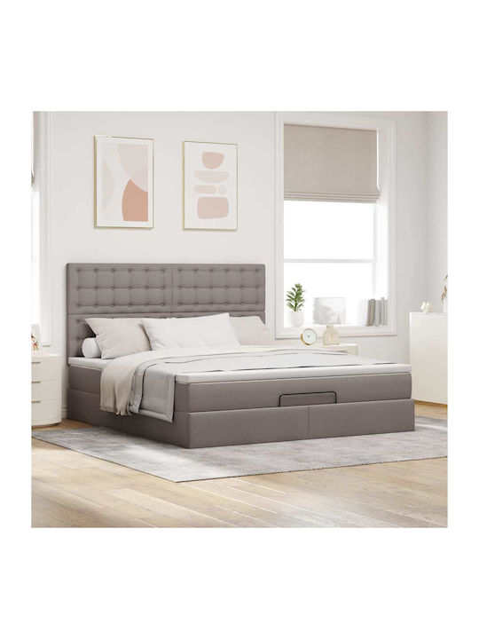 Double Bed Upholstered with Fabric Taupe with S...
