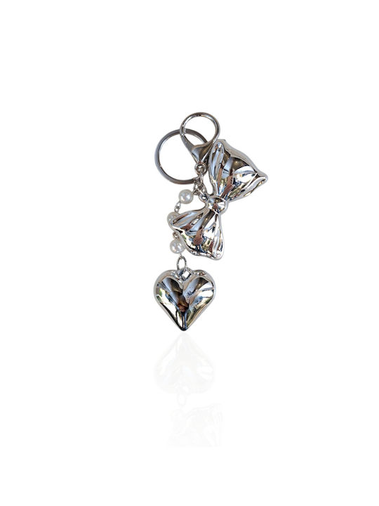 Sparkling Women's Heart Bow Pearl Keychain