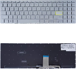 Клавиатура за лаптоп Asus Vivobook 15 X521 X521ia X521ea X521eq X521fa X521fl X521jq X521ua S15 S533ia S533eq S533f S533fa E510ma L510ma X521fa-s533fa Us без рамка с подсветка сребриста Код 40711ussil