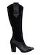 Leder Damenstiefel mit hohem Absatz Schwarz