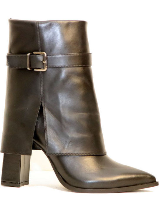 Leather Women's Ankle Boots with High Heel Black