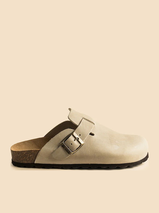 Leather Women's Flat Sandals in Beige Color