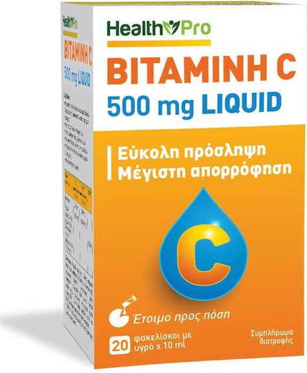 Health Pro Vitamin C for Immune System Boost, the Skin & Antioxidant Action 500mg 10ml 20 sachets