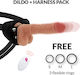 Cyber Silicock Gurtzeug mit Dildo und Vibration in Hautfarbe