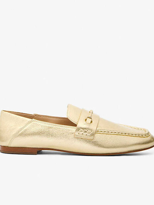 Leather Women's Loafers in Gold Color