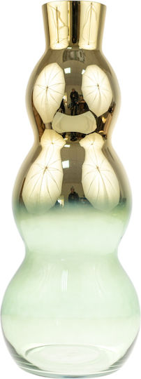 Vază decorativă din sticlă lucrată manual Bubbles auriu verde 19.8x50cm