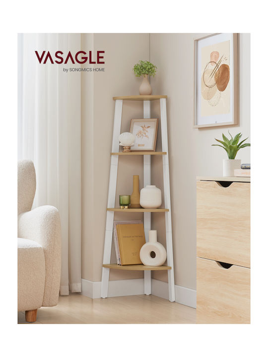Γωνιακή Βιβλιοθήκη Φυσική Δρυς/λευκό 33.4x33.4x125εκ.