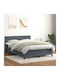 Double Bed Upholstered with Fabric Dark Grey with Slats & Mattress 160x210cm