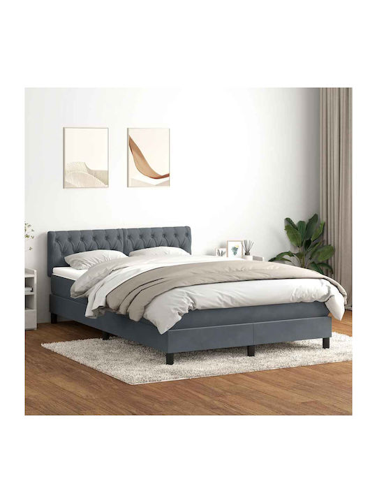 Doppelbett Bezogen mit Stoff Dunkelgrau mit Lat...