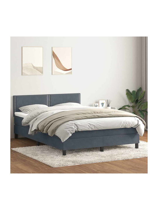 Doppelbett Bezogen mit Stoff Dunkelgrau mit Lattenrost & Matratze 160x210cm