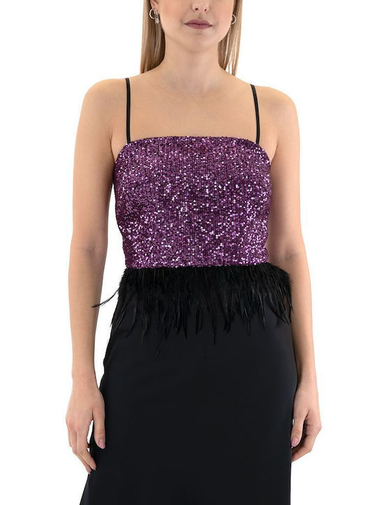 Γυναικείο Crop Top με Τιράντες Φούξια