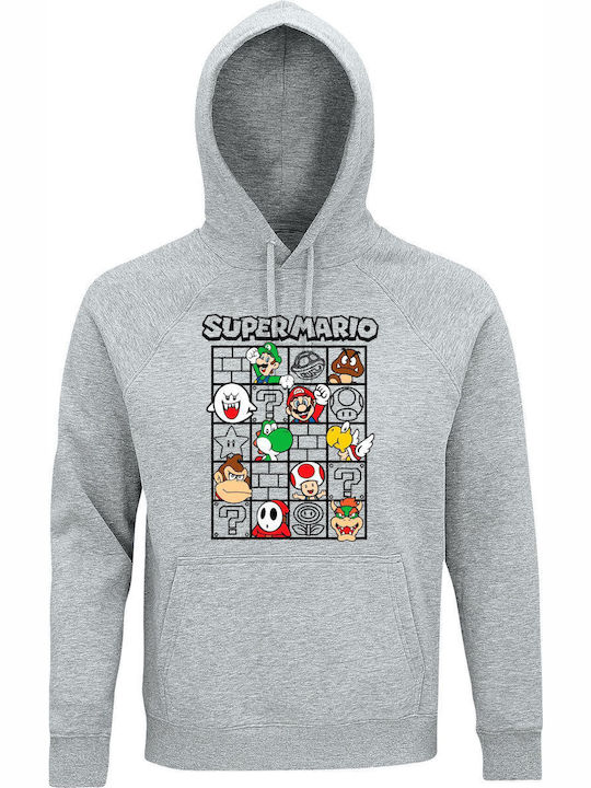Hoodie Unisex Organic " Super Mario Fanart " Grey Melange