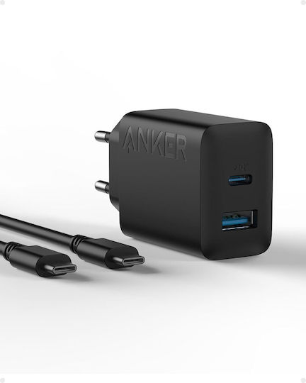 Anker Charger with USB-A Port and USB-C Port and Cable USB-C - USB-C 20W Blacks (B2348311)