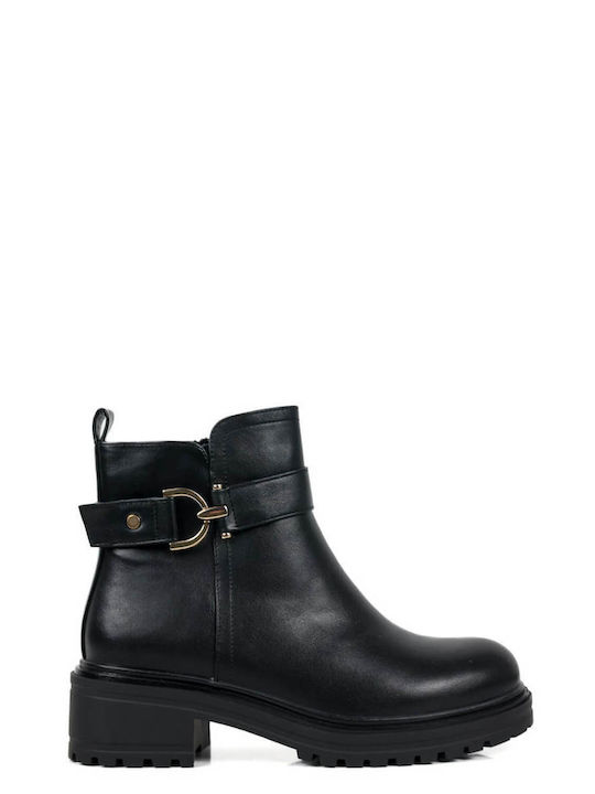 Black Ankle Boots with Metal Buckle Detail