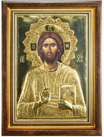 Christ Pantocrator Faithful Copy of Miraculous Icon Authentic Product of Vatopedi Monastery Holy Great Monastery Vatopedi 030401000022 57 X 44 Cm