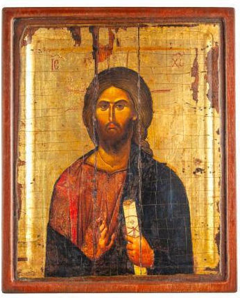 Jesus Christus Gravierte Holz Gealterte Ikone Leinwand Goldener Hintergrund Authentisches Produkt des Vatopedi-Klosters Heiliges Großkloster Vatopedi 30405000028334 22 x 18 cm