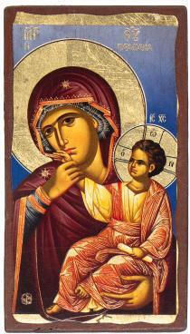 Panagia Paramythia Wooden Aged Icon Canvas Colorful Background Authentic Product of Vatopedi Monastery Holy Great Monastery Vatopedi Imv-0205imv-15_8 15 X 8 Cm