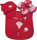 Bib Set Footprints Mittens Red 7110030