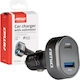 AMiO Car Charger 30W Fast Charging with Ports 1xUSB 1xType-C and Voltmeter Black Color