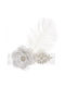 Official Baptism Headband Embroidered with Dazzling Rhinestones, Gorgeous Flower, Shiny Pearls at the Core, Impressive White Feather