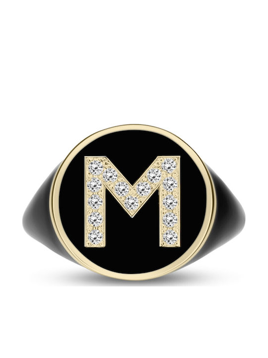 Chrilia Femeie Inel cu Diamant & Email din Aur 18K