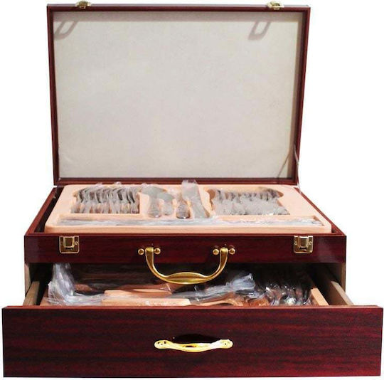 Ek-184 Ss Cutlery Set In Wooden Case 72 Pcs