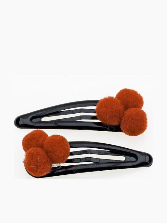 Agrafă de păr din metal negru decorată cu pom pom, 6 culori strălucitoare - Roșu