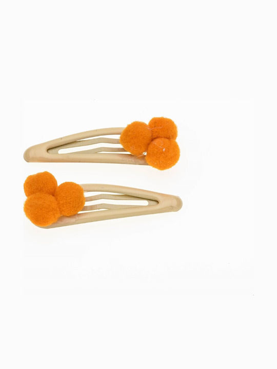 Plastik-Haarklammer klein verziert mit 3 Pompons 6 Farben - Orange