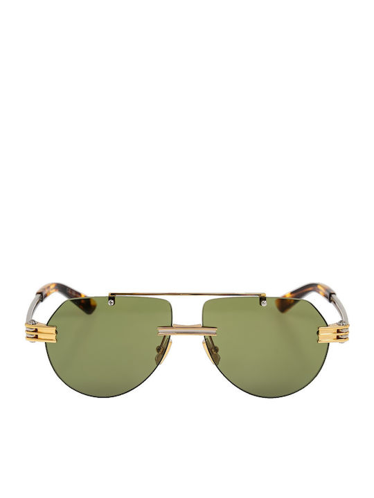 Bottega Veneta Unisex Sonnenbrille mit Gold Metall Gestell und Grün Spiegel Linse BV1342S 003