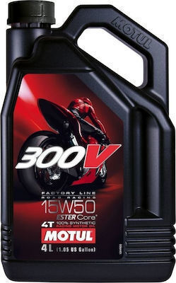 Motul 100% 300v Road Racing 15W-50 Συνθετικό Λάδι Μοτοσυκλέτας για Τετράχρονους Κινητήρες 4lt
