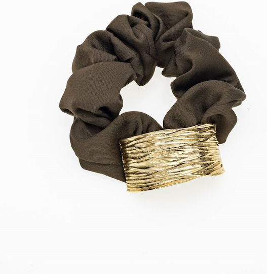 Elastic de păr din material textil maro și negru decorativ texturat auriu-maro