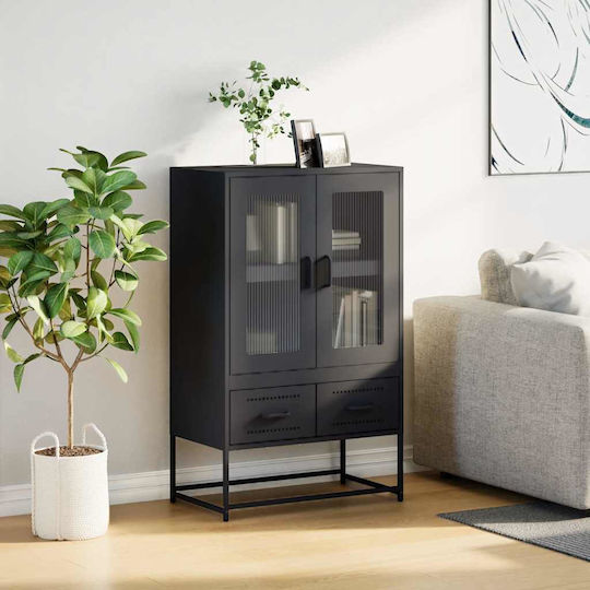 Vitrină de Sufragerie din Metal Negru cu Geam 68x39x111.5cm