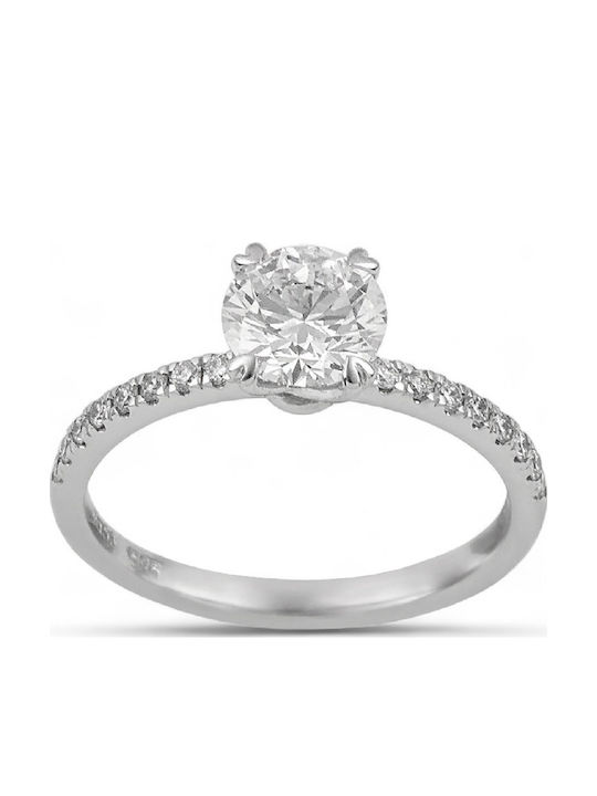 Etho Messina Single Stone Ring in 14K White Gold