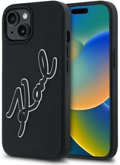 Karl Lagerfeld 3d Rubber Signature Umschlag Rückseite Silikon Schwarz (iPhone 15)