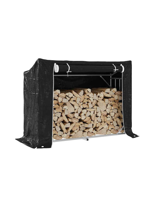 vidaXL Дърво Рафт Съхранение на Дърва 151x60.5x110.5см Черен