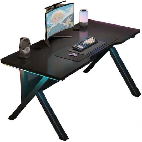 Γραφείο Gaming Ξύλινο Μαύρο με Μεταλλικά Πόδια & LED 120x60x76εκ.