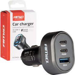 AMiO Φορτιστής Αυτοκινήτου με Θύρες 1xUSB-A 2xType-C