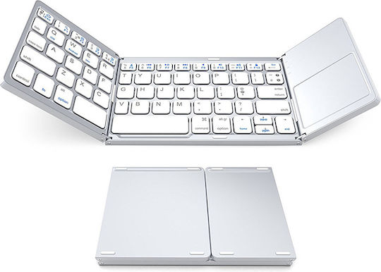Foldable B033 Ασύρματο Bluetooth Πληκτρολόγιο με Touchpad Αγγλικό US Λευκό