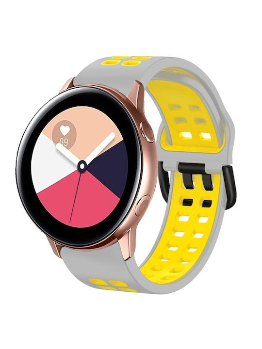 Galaxy Watch Active 2 20mm Αναπνεύσιμη Ζώνη Ρολογιών Σιλικόνης Δύο Χρωμάτων Γκρι+κίτρινο
