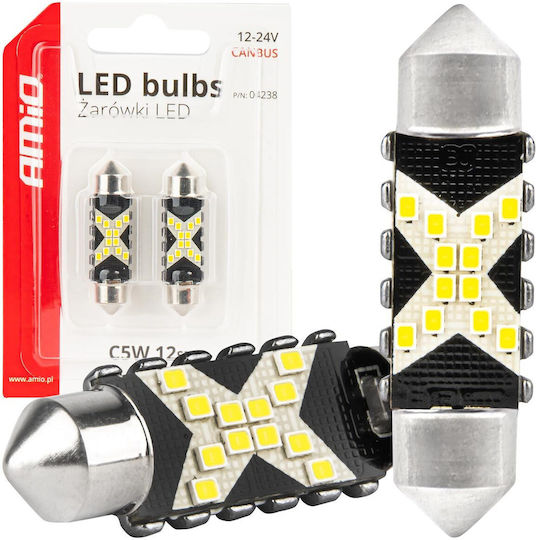 AMiO Lampen Auto C5W Canbus LED 5500K Kaltes Weiß 12-24V 2Stück