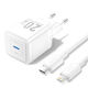 Vention Φορτιστής GaN με Θύρα USB-C και Καλώδιο USB-C - Lightning 20W Power Delivery Λευκός (TZ-FEPW0-EU-02)