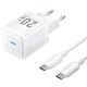 Vention Charger GaN with USB-C Port and Cable USB-C - USB-C 20W Power Delivery Whites (TZ-FEPW0-EU-01)